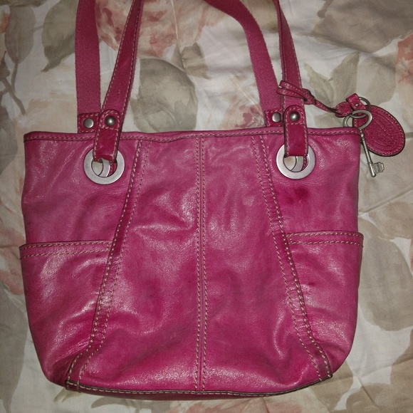 Used pink leather Fossil Keyper tote - Picture 3 of 8